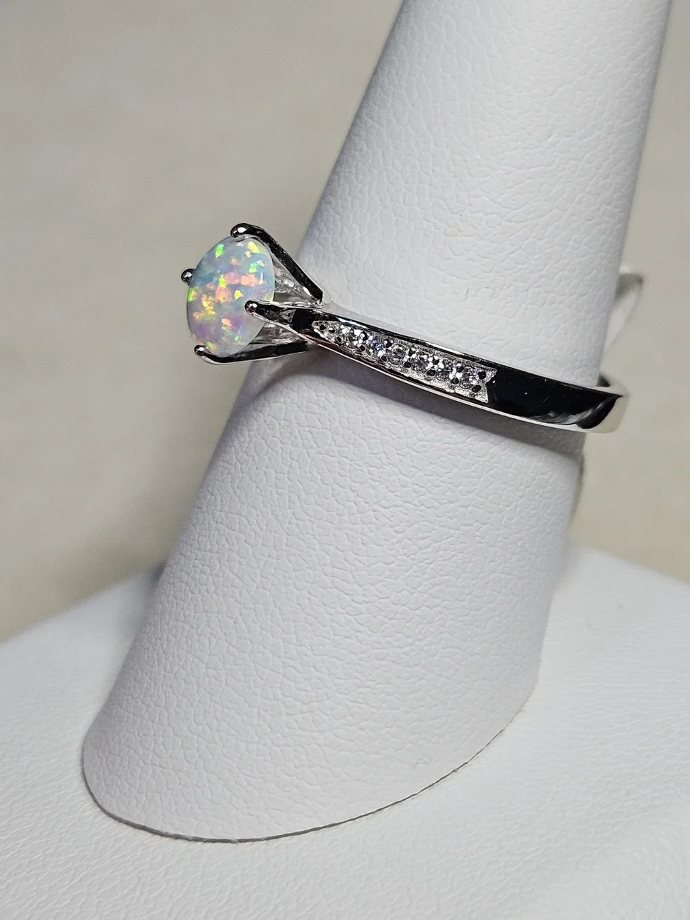 Opal Solitaire Ring with Accent Stones - White Opal-925 Silver